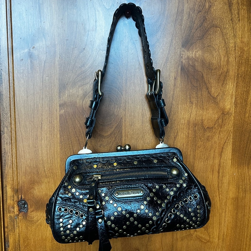 Isabella Fiore Black and Gold Leather Shoulder Bag